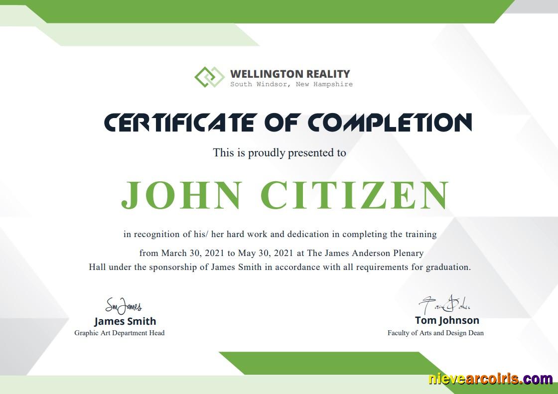 USA Completion certificate, version 2